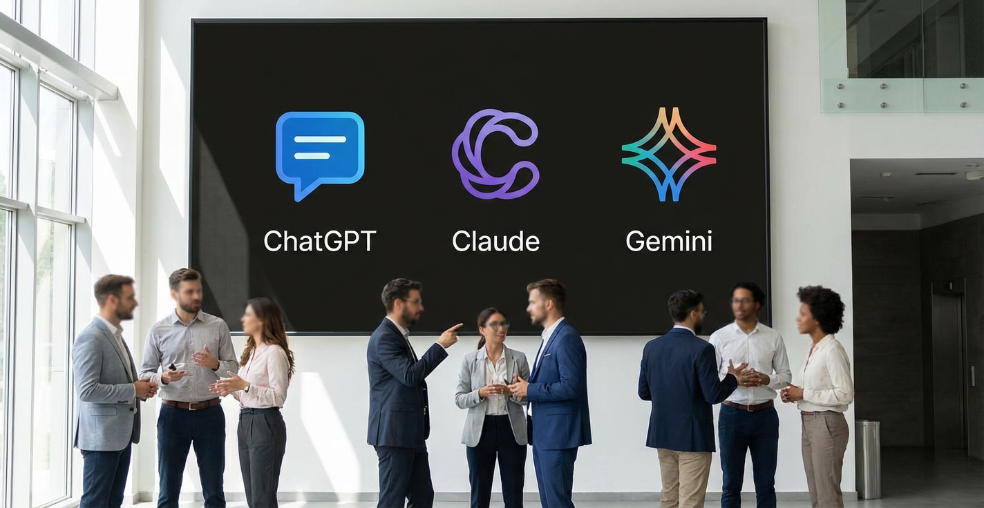 ChatGPT vs Claude vs Gemini logos on a screen showing AI model comparison