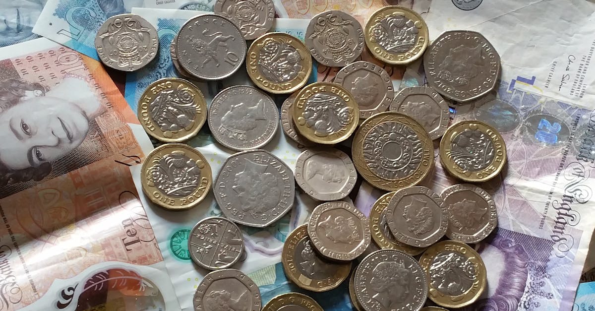 British pound coins and banknotes for financial trading