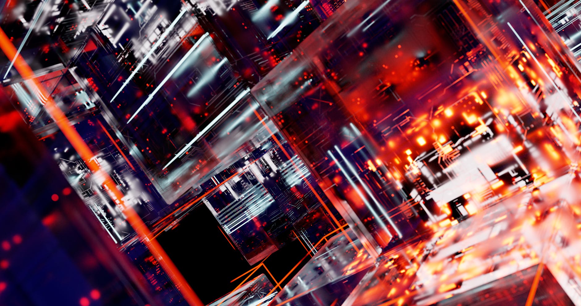 Abstract futuristic cyber landscape with glowing digital matrix and data streams