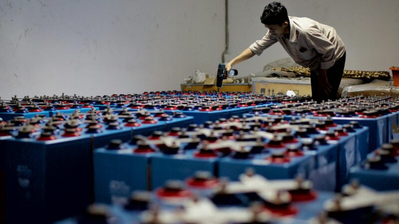 Electric vehicle batteries in industrial facility