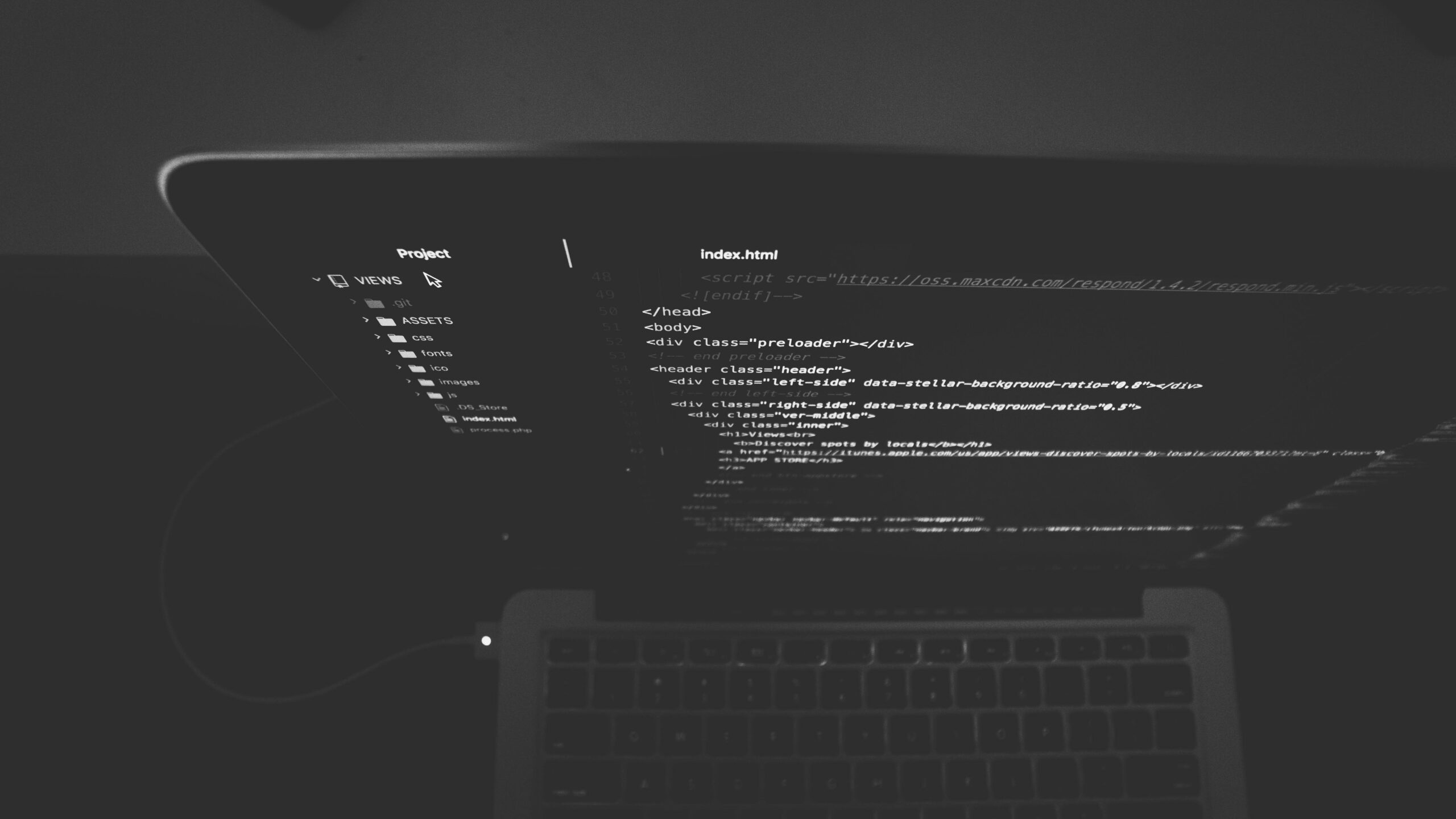 Developer workspace showing software work on a laptop