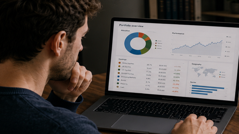 Investor comparing nominal and real returns against inflation on a portfolio dashboard