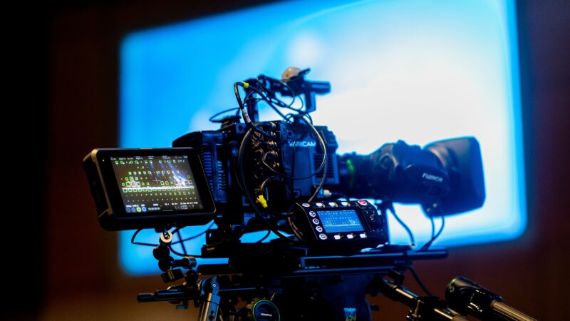 Professional cinema camera in a studio, representing AI video production tools