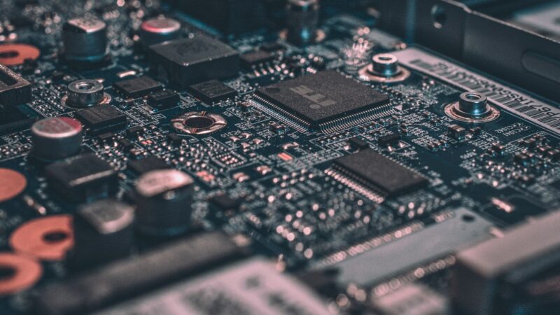 Close-up of computer circuitry representing AI memory, context and training data