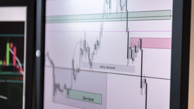 Financial market charts displayed across a computer screen.