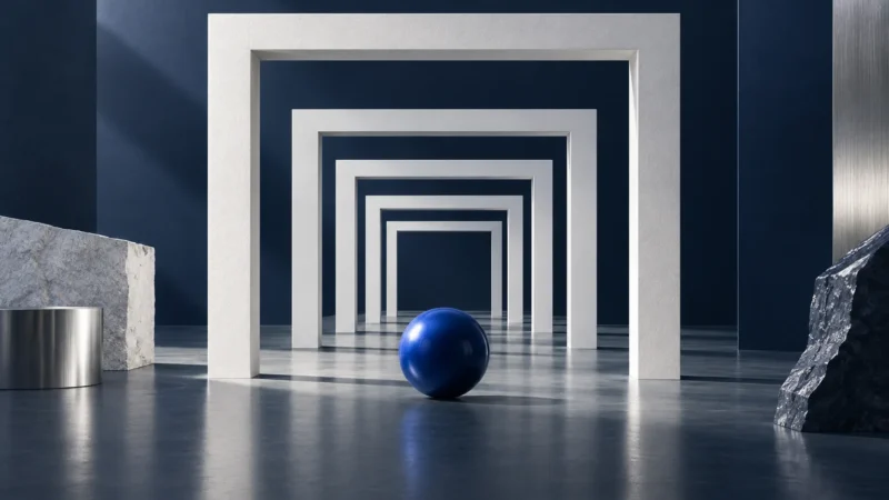 Architectural frames and a blue sphere representing the week ahead