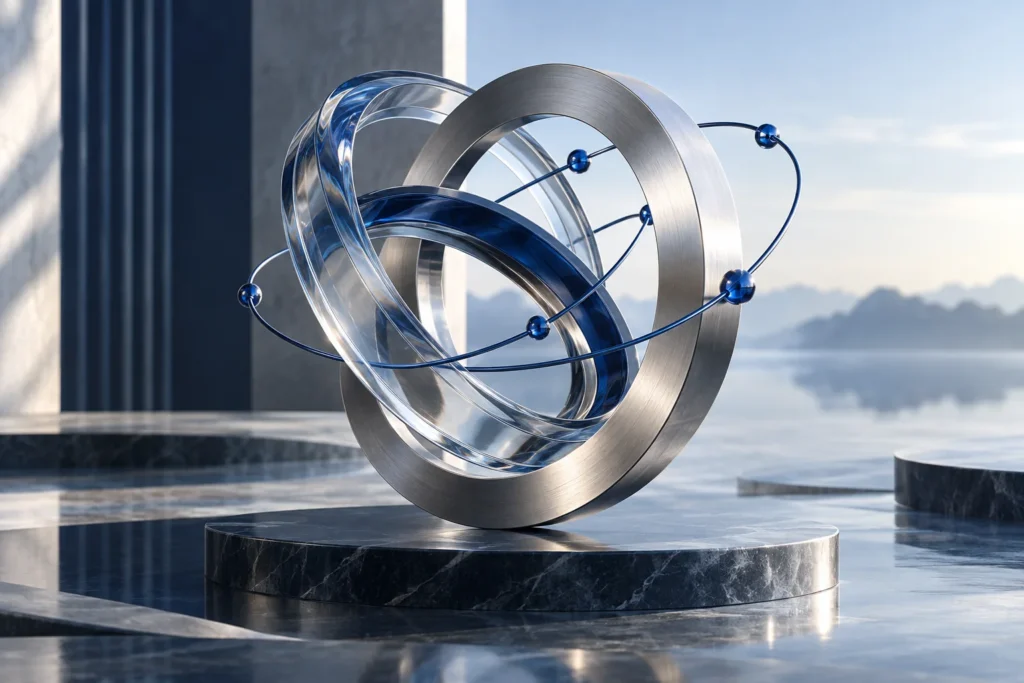 Abstract glass and silver rings representing digital connections