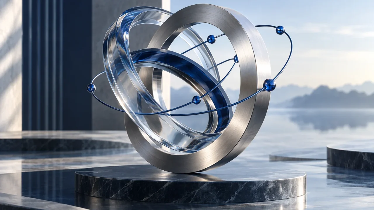 Abstract glass and silver rings representing digital connections