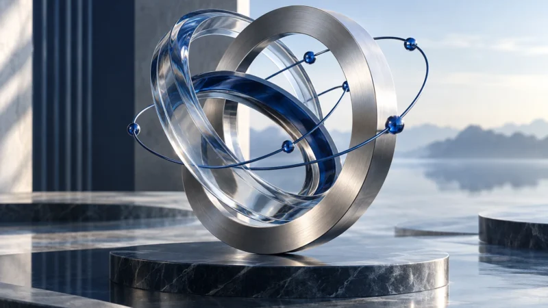 Abstract glass and silver rings representing digital connections